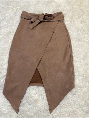Asymmetrical Brown Mauve Suede Tie-Waist Suede Skirt